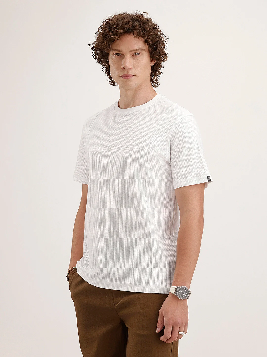 Textured Comfort Fit T-Shirt | White - Image 4