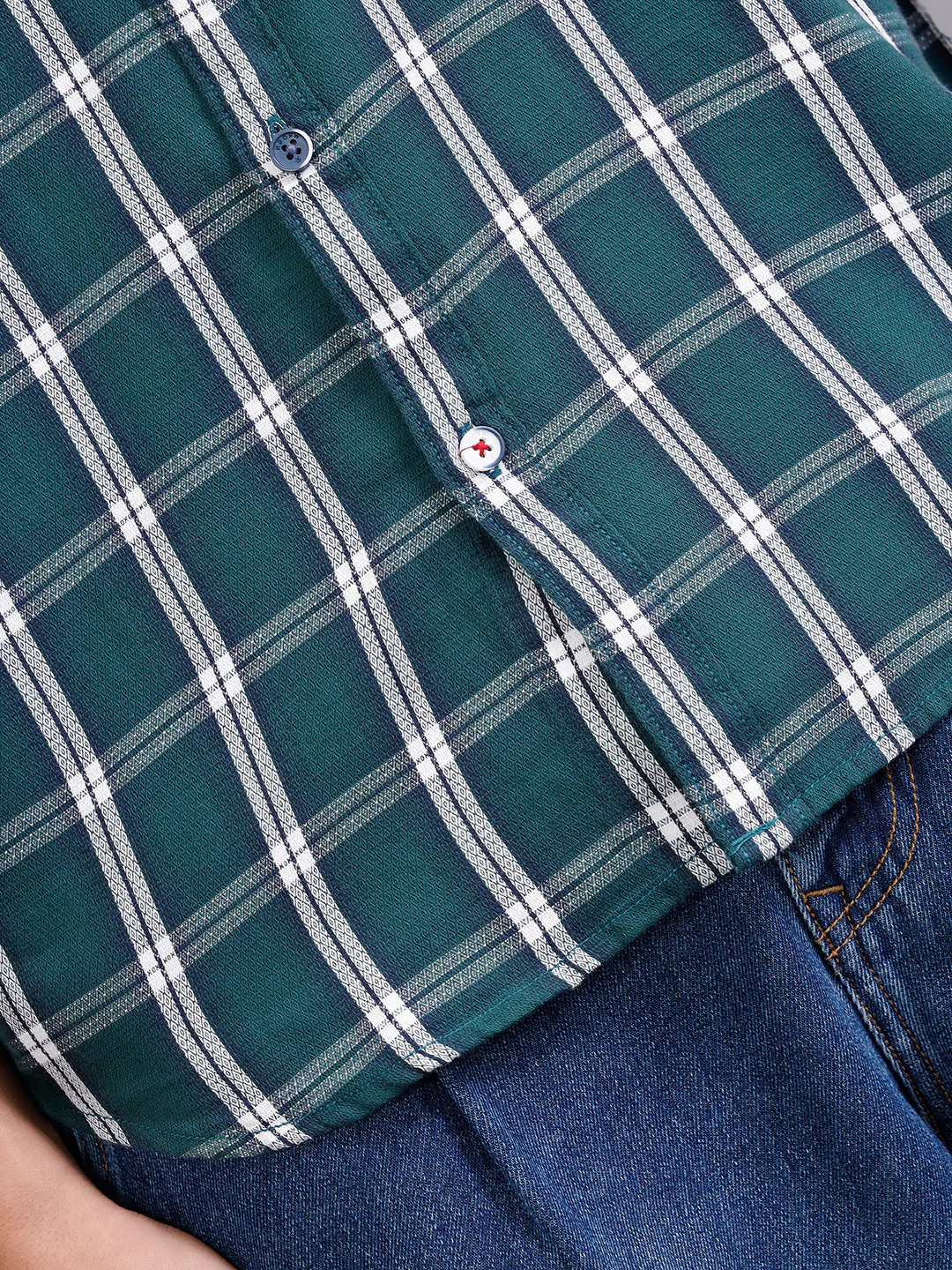 Textured Cotton Dobby Check Shirt  | Green - Image 6