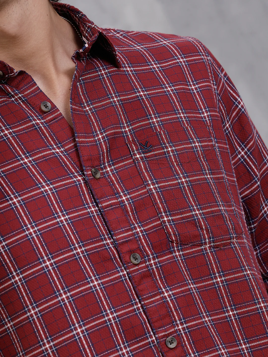Textured Cotton Dobby Check Shirt | Red - Image 4