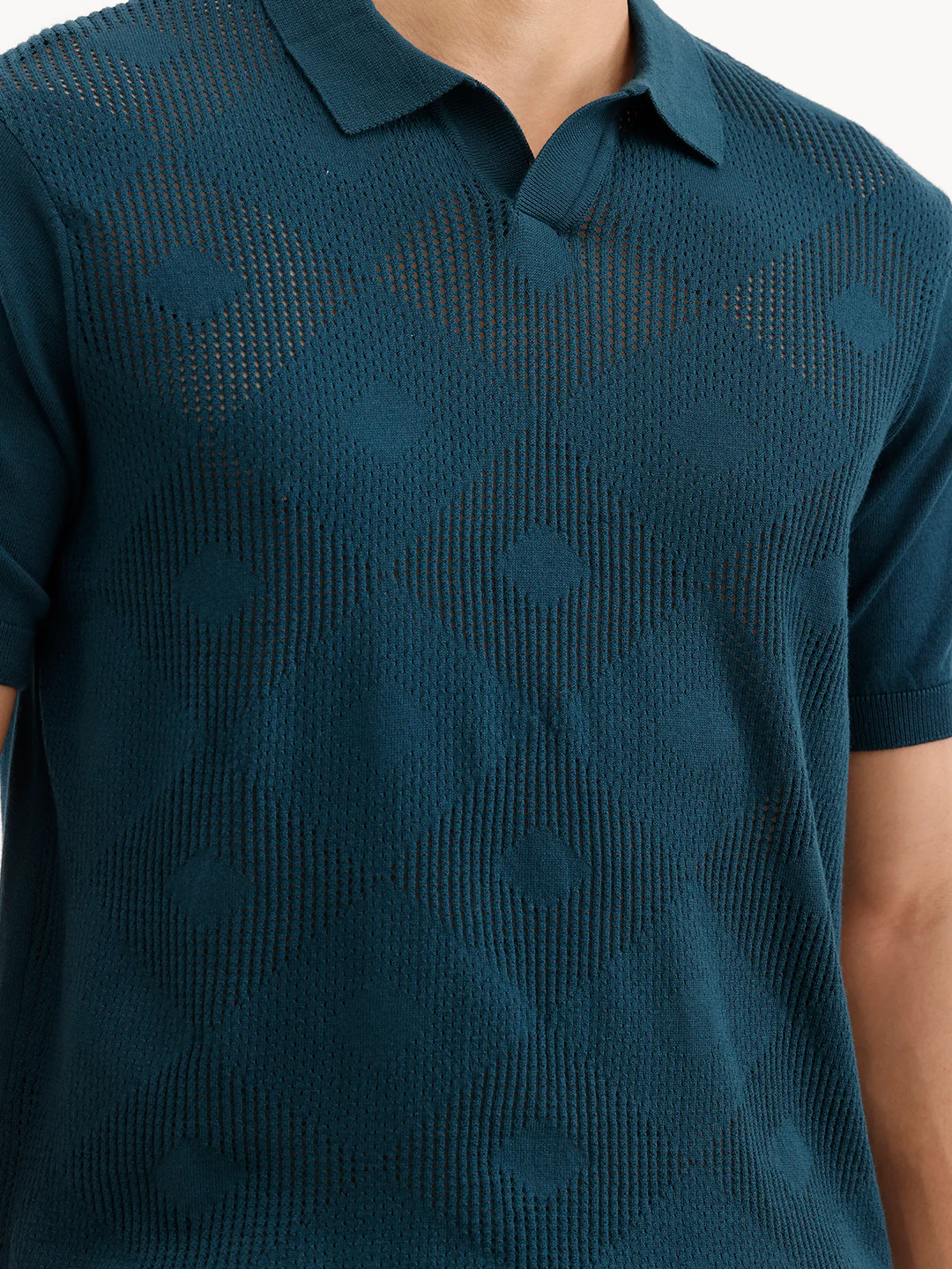 Textured Flatknit Polo T-Shirt  | Teal - Image 5