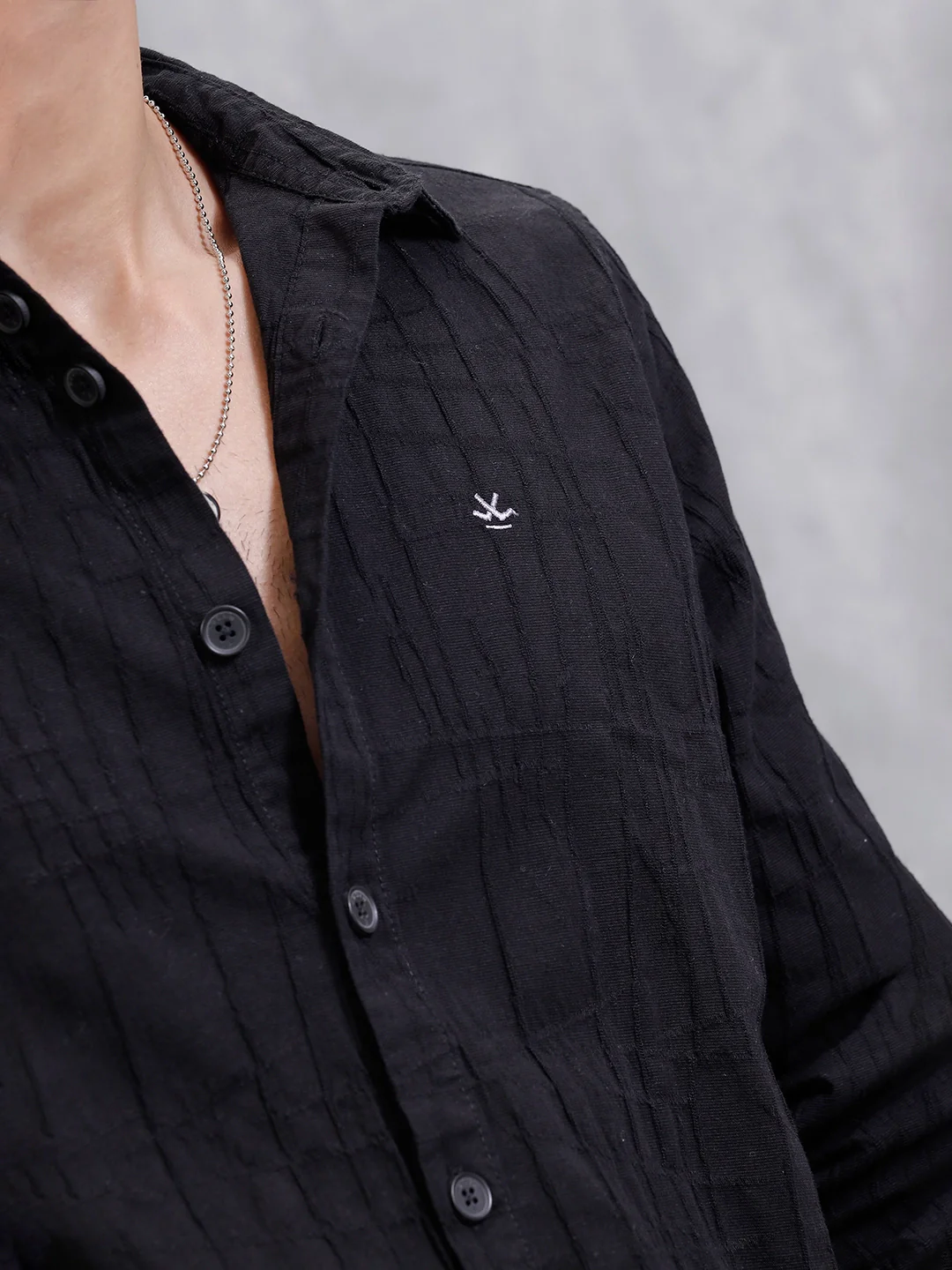 Textured Full Sleeve Shirt | Black - Image 5