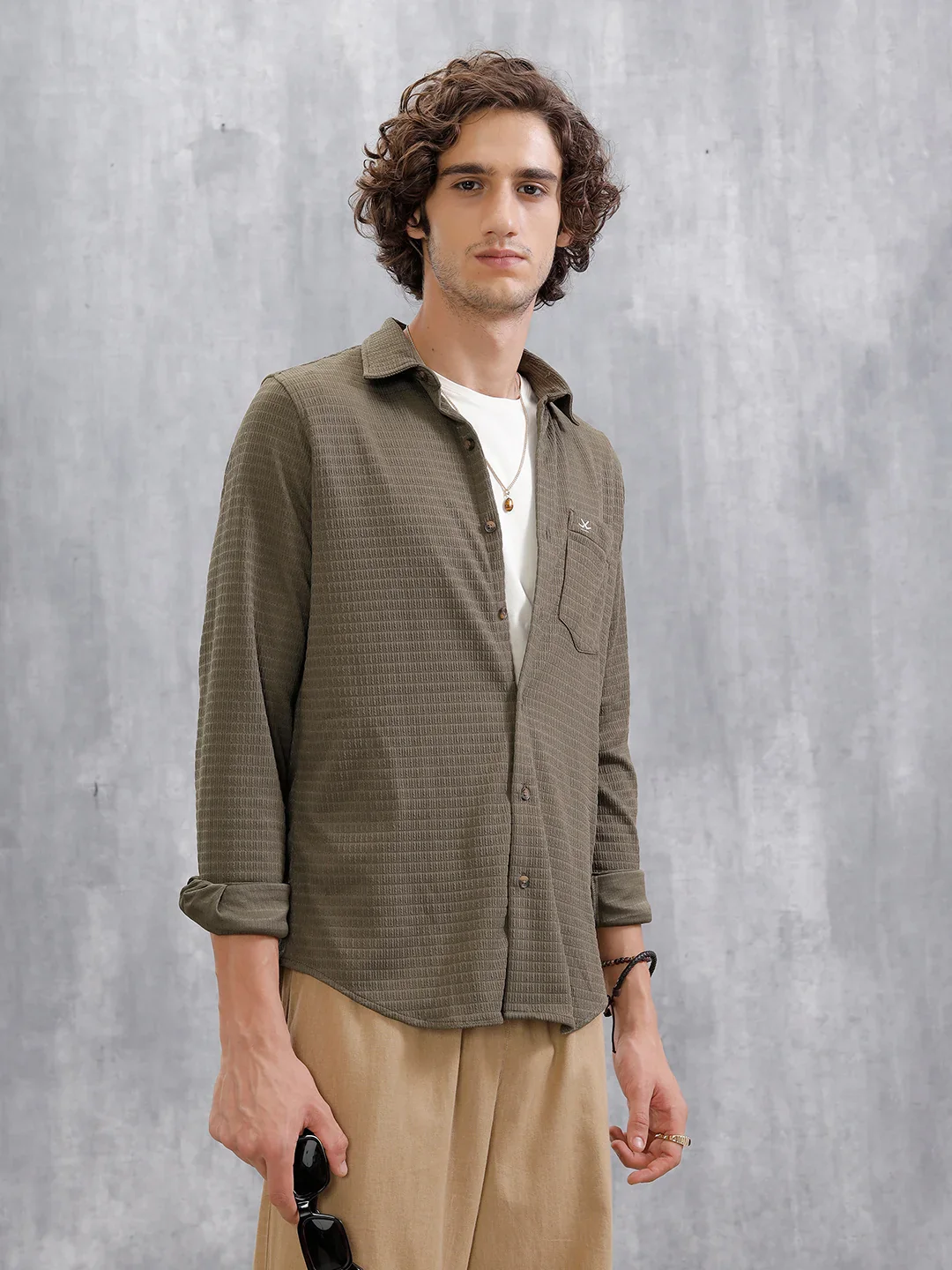 Textured Full Sleeve Shirt | Olive - Image 4