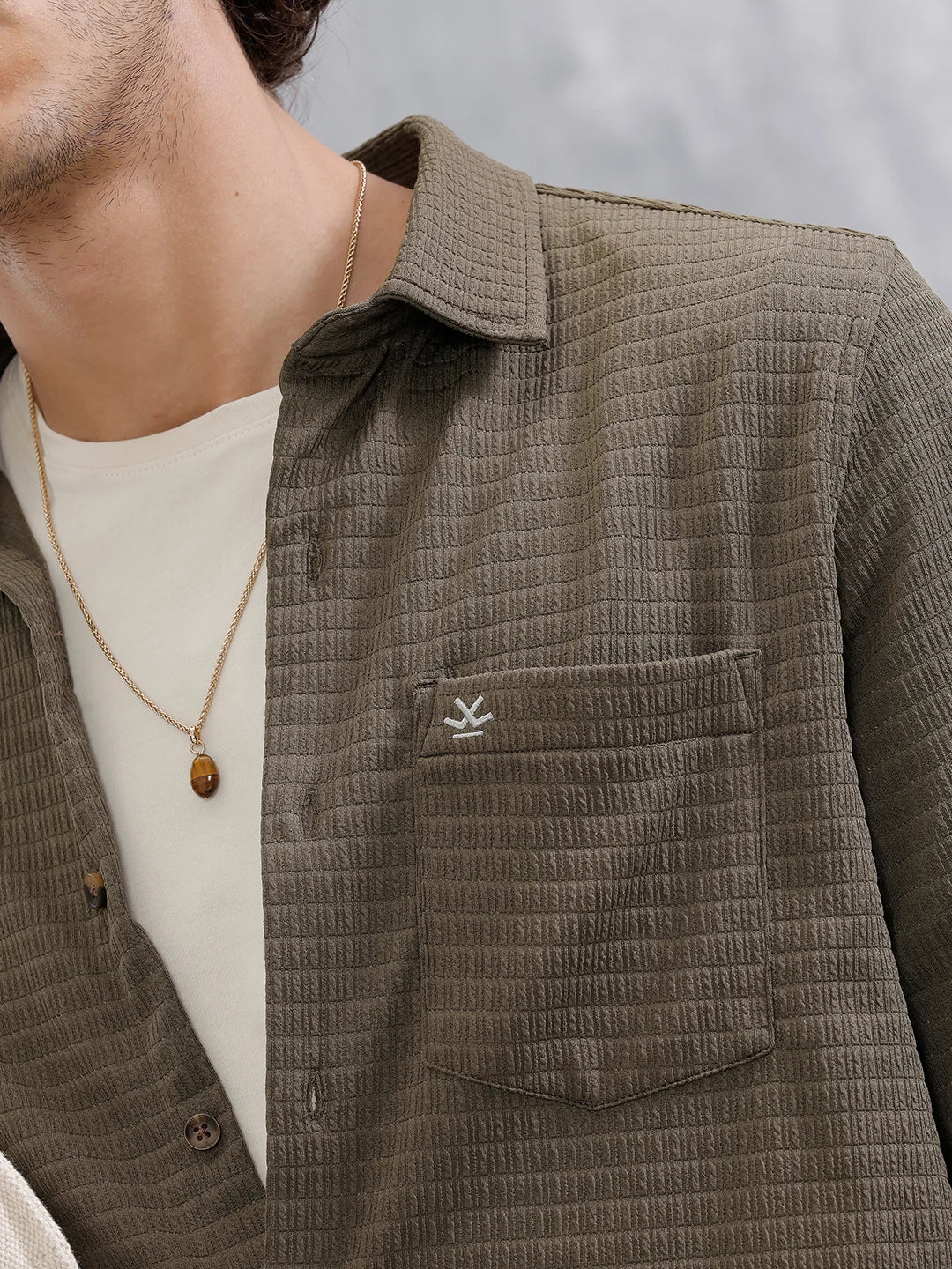 Textured Full Sleeve Shirt | Olive - Image 5