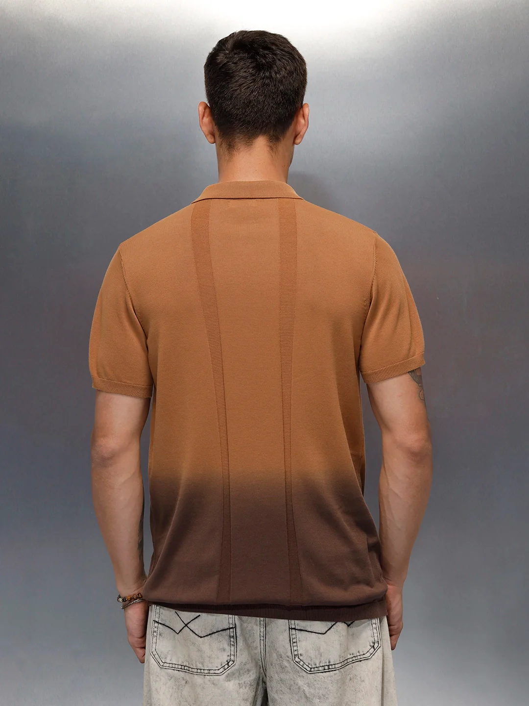 Textured Knit Button-Down SHIRT  | Brown - Image 5