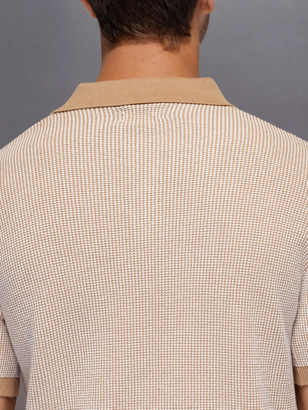 Textured knit polo tshirt with contrast collar | Khaki - Image 5