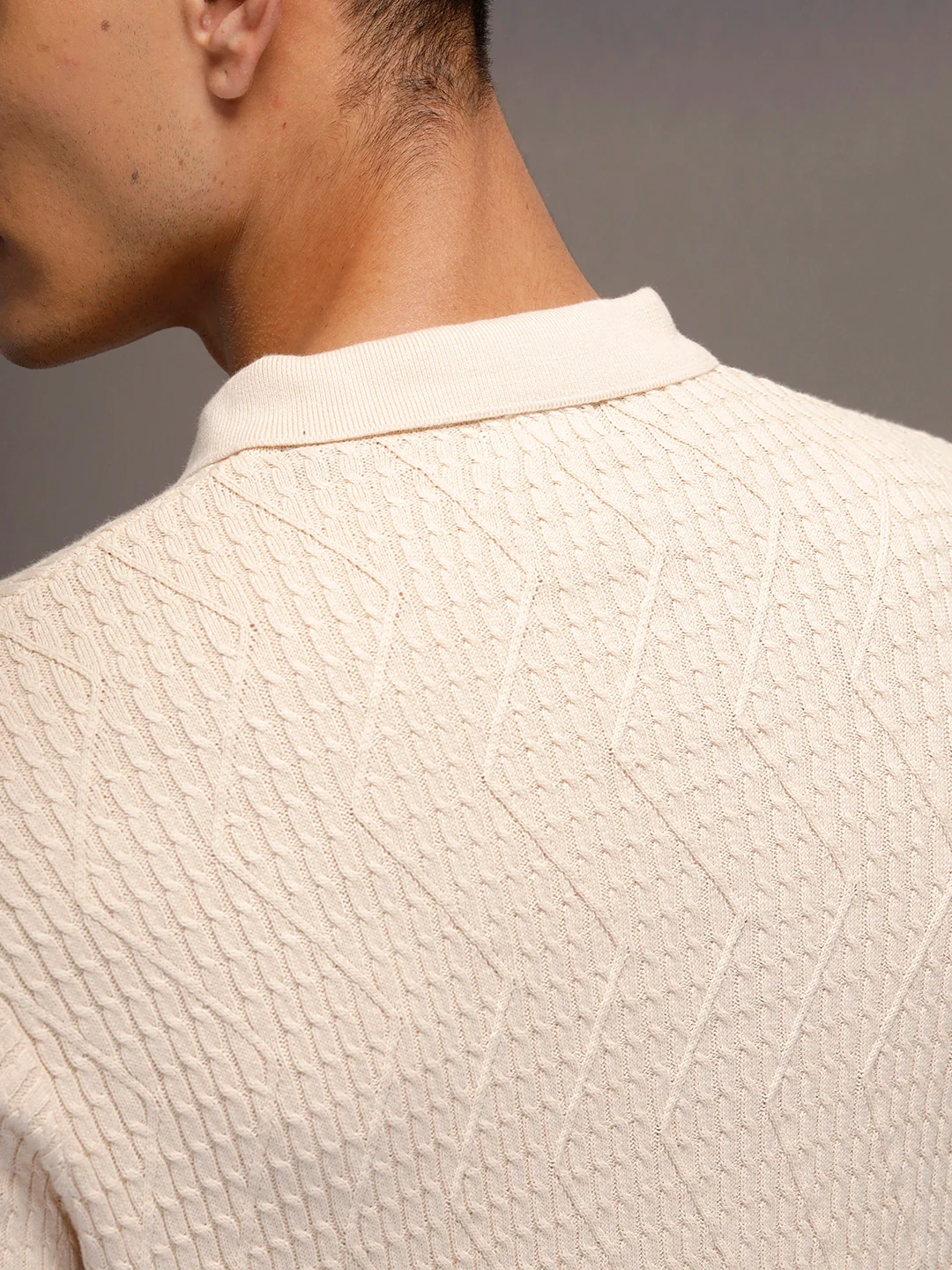 Textured Knit slim fit Polo T-shirt | Beige - Image 5