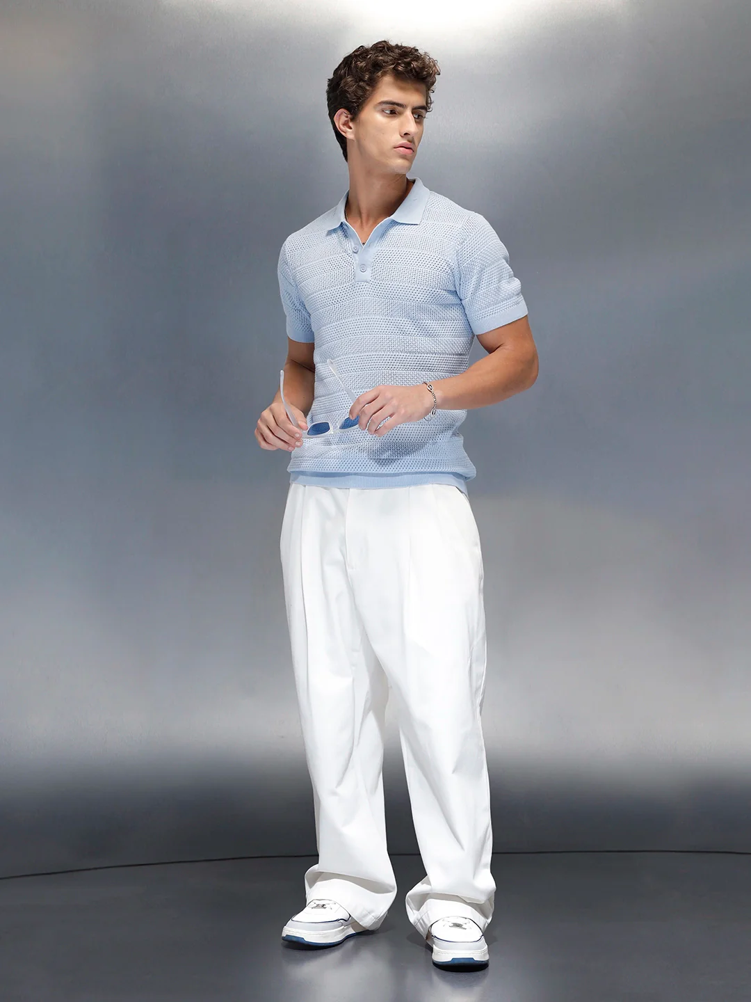 Textured Knit slim fit Polo T-shirt | Blue - Image 2