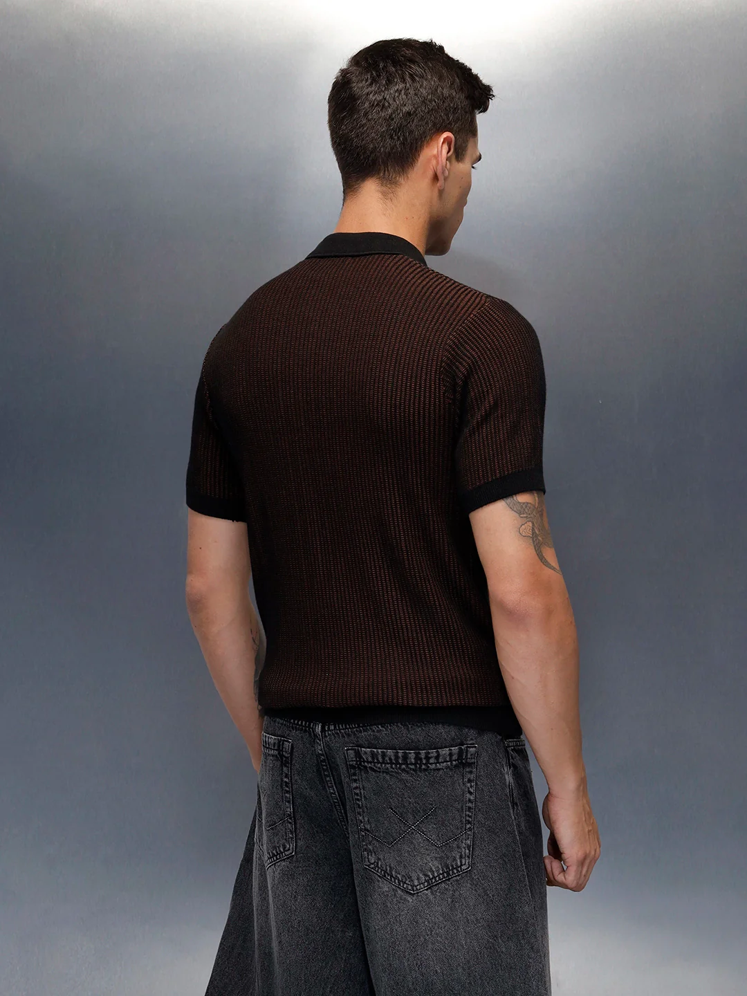 Textured Knit slim fit Polo T-shirt | Brown - Image 3
