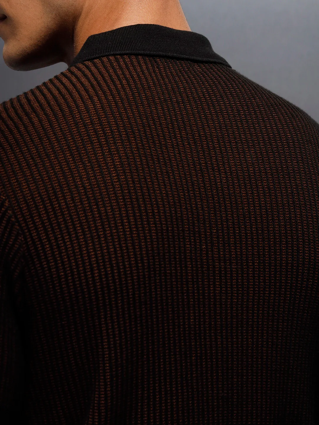 Textured Knit slim fit Polo T-shirt | Brown - Image 5