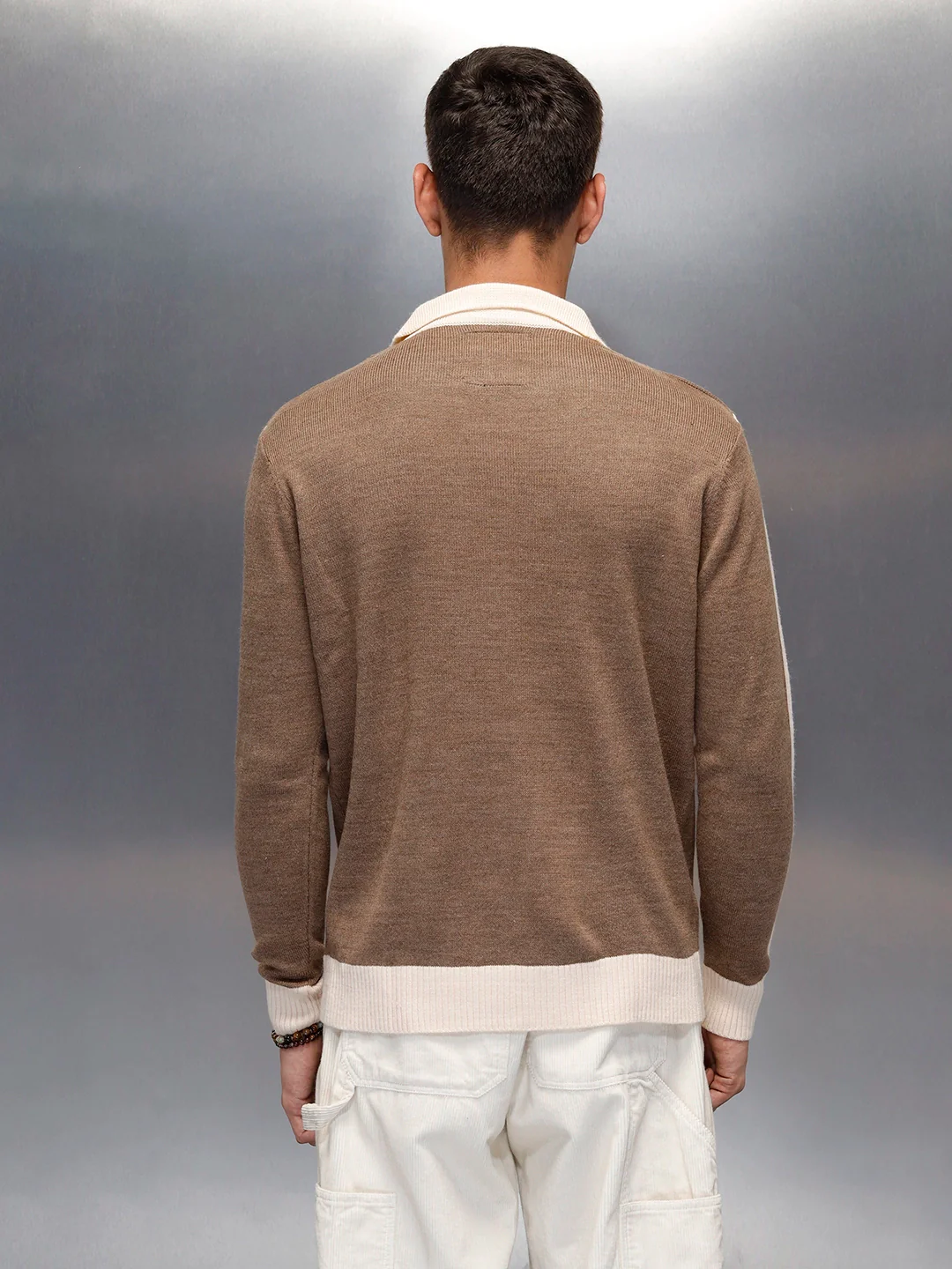 Textured Knit Sweater with Contrast Trim | Rust - Image 3