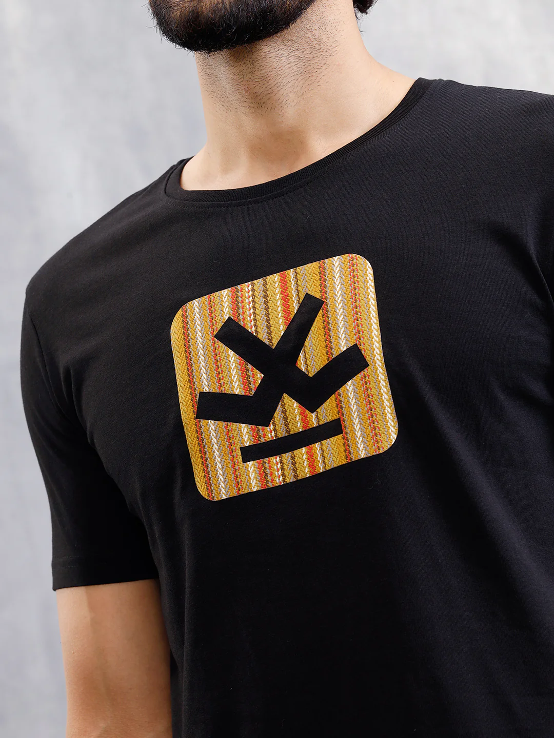 Textured Laser Cut Transfer Print Brand Carrier Crew Neck T-Shirt | Black - Image 4