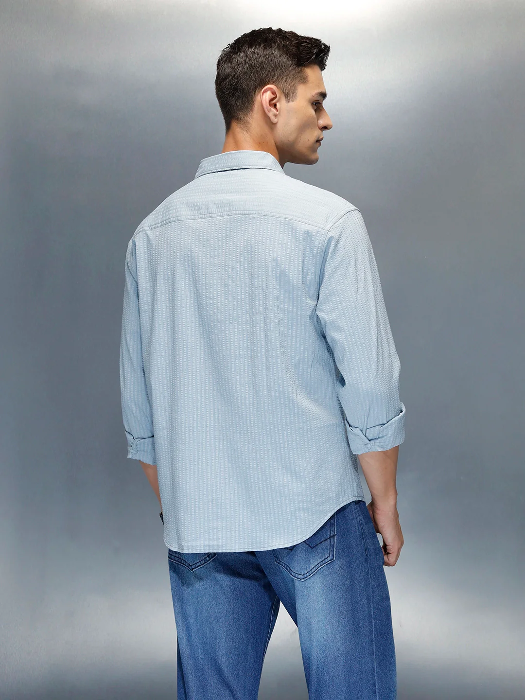 Textured Men's Casual Comfort Fit Shirt | Blue - Image 3