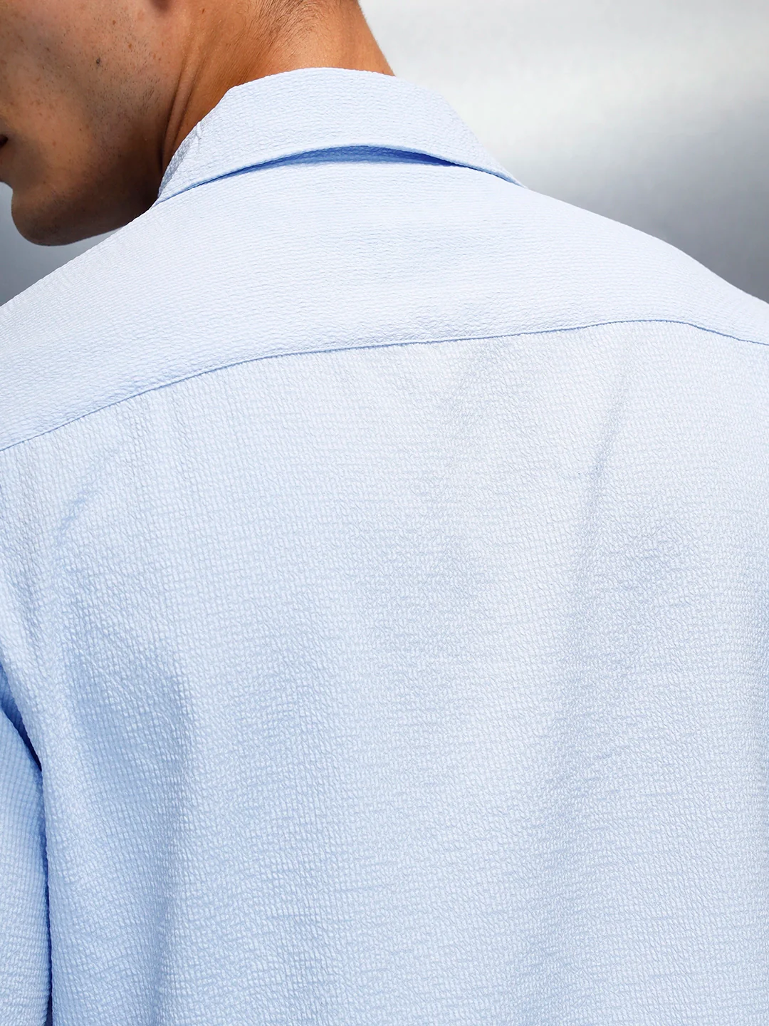 Textured Men's Casual Resort Collar Shirt | Blue - Image 5