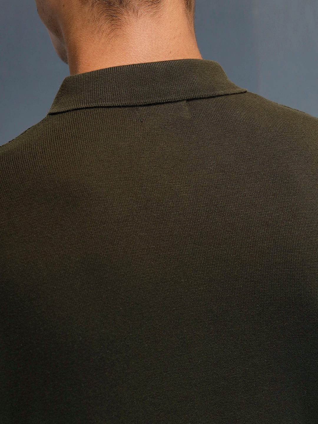 Textured Men's Casual Slim Fit Polo T-Shirt | Olive - Image 6