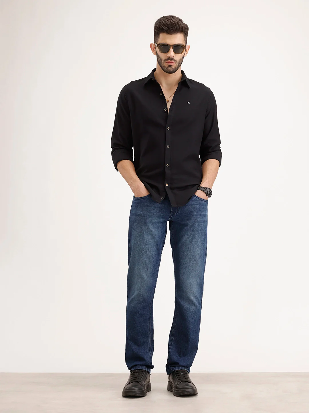 Textured Men's Casual Slim Fit Shirt | Black - Image 2