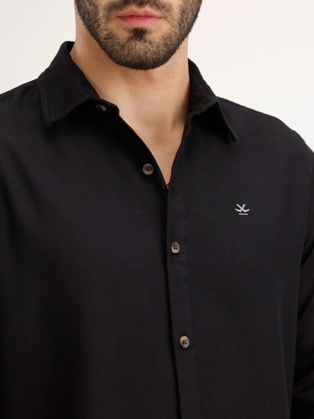 Textured Men's Casual Slim Fit Shirt | Black - Image 5