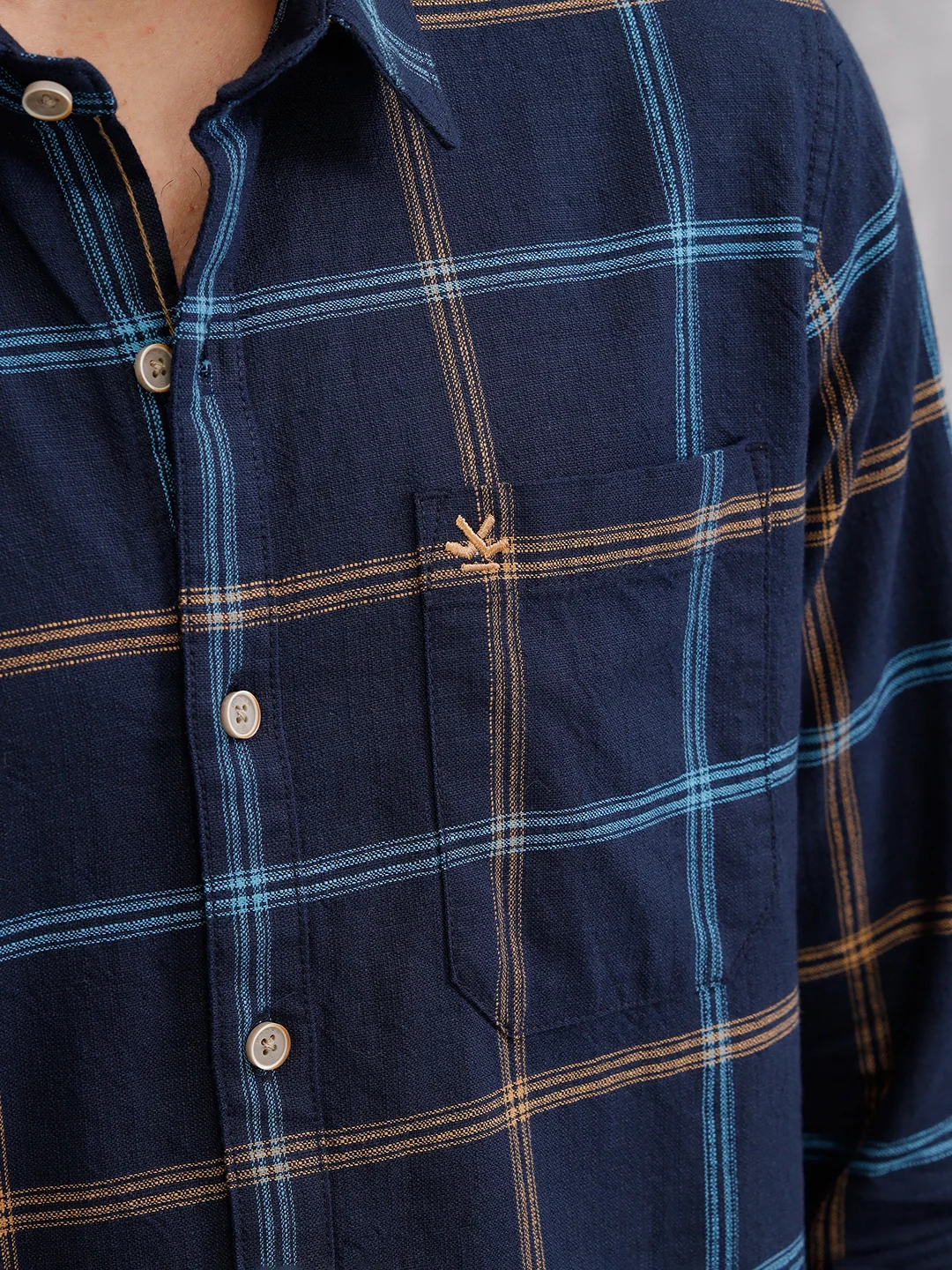 Textured Notebook Check Shirt In Slim Fit | Navy Blue - Image 4