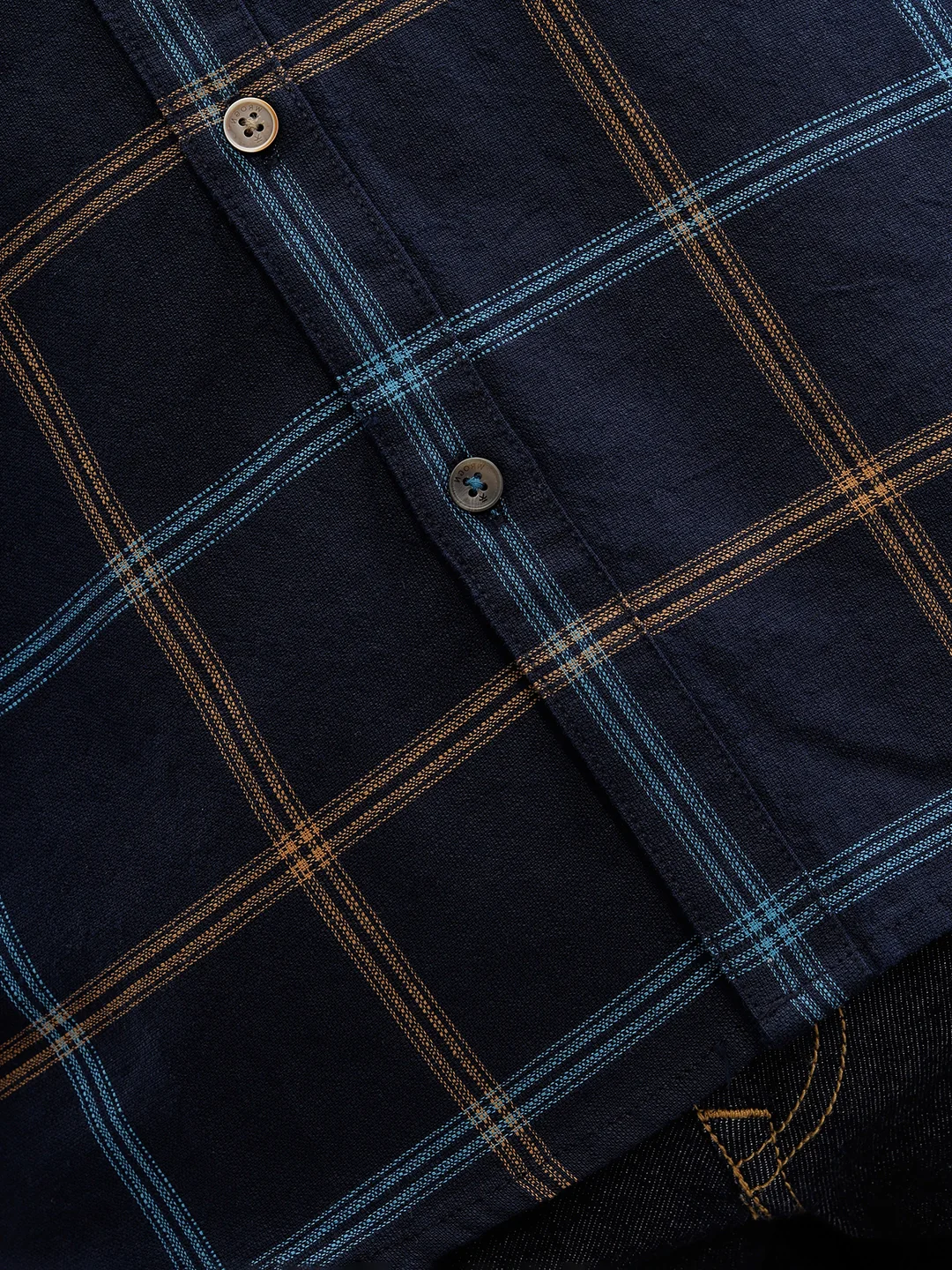 Textured Notebook Check Shirt In Slim Fit | Navy Blue - Image 5