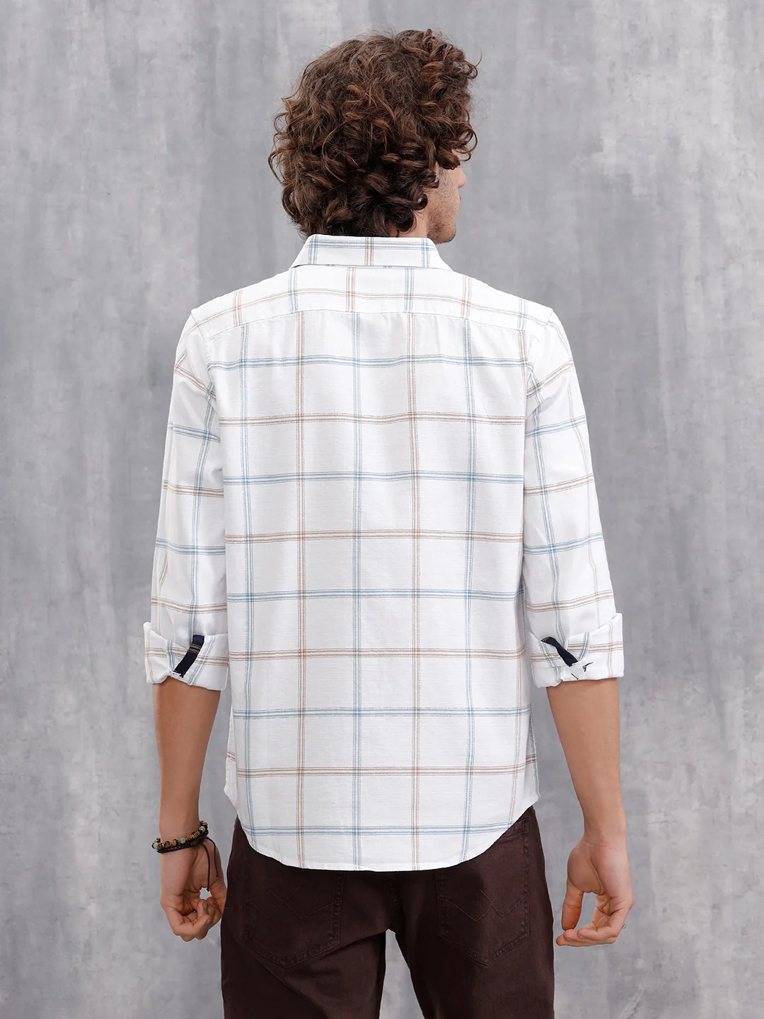 Textured Notebook Check Shirt In Slim Fit | White - Image 3