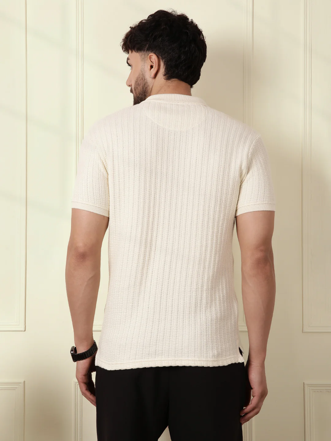 Solid Textured Polo | Off White - Image 3