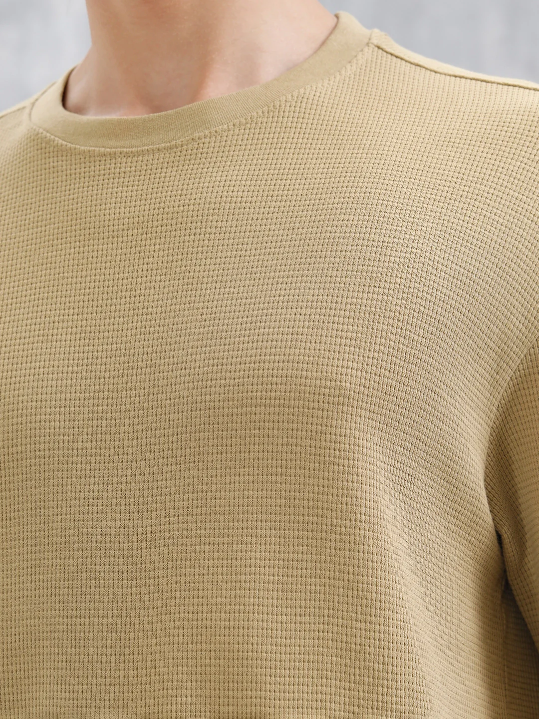 Textured Oversized Crew Neck T-Shirt | Beige - Image 5