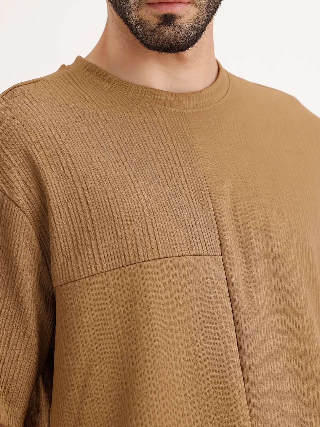 Textured Oversized Cut & Sew T-Shirt | Khaki - Image 5