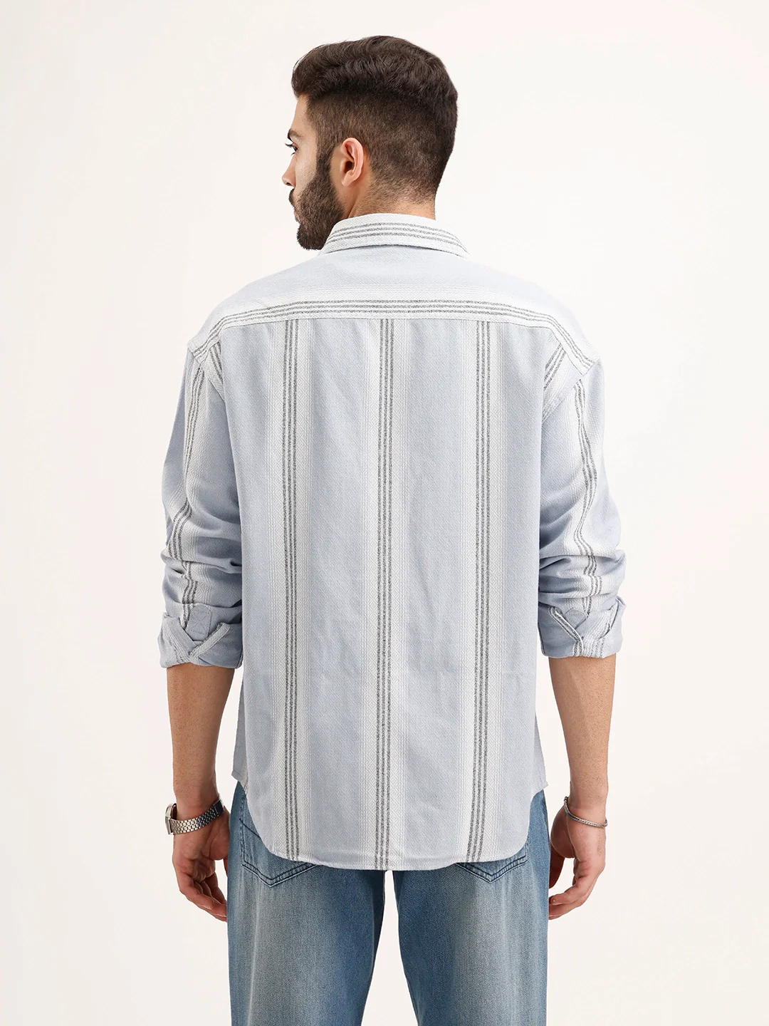 Textured Oversized Double Pocket Shirt | Blue - Image 3