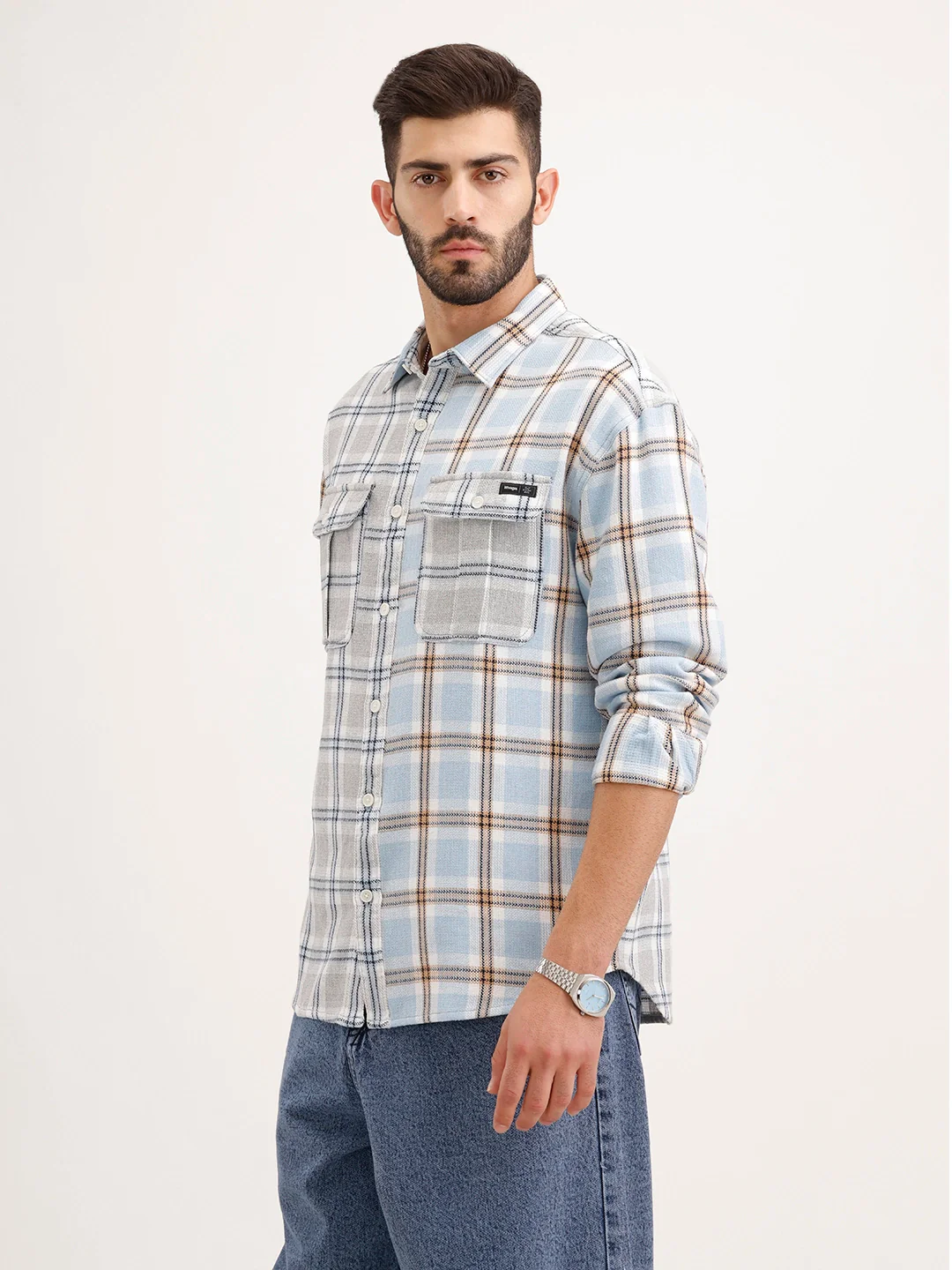 Textured Oversized Double Pocket Shirt | Light Blue - Image 4