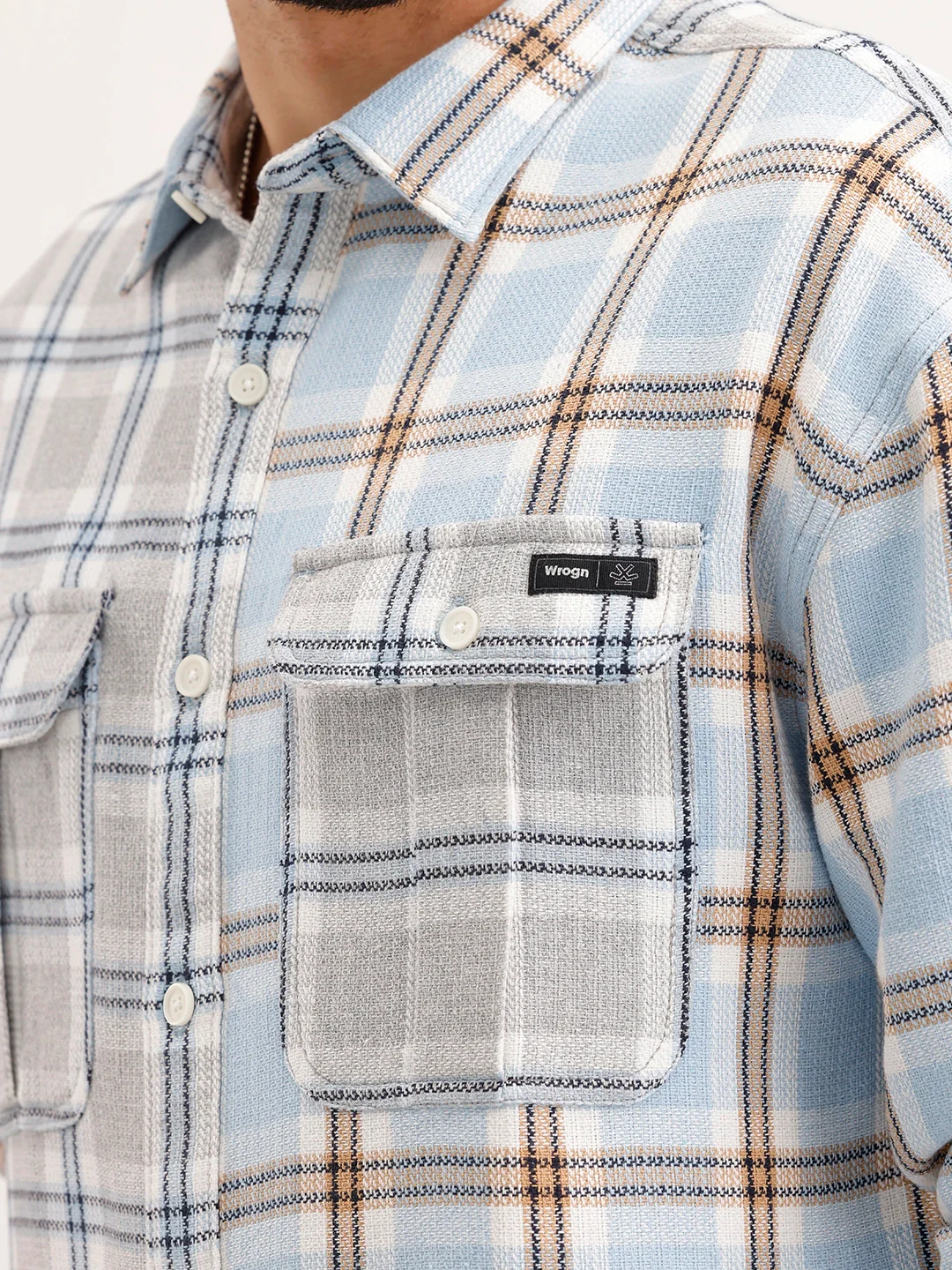 Textured Oversized Double Pocket Shirt | Light Blue - Image 5
