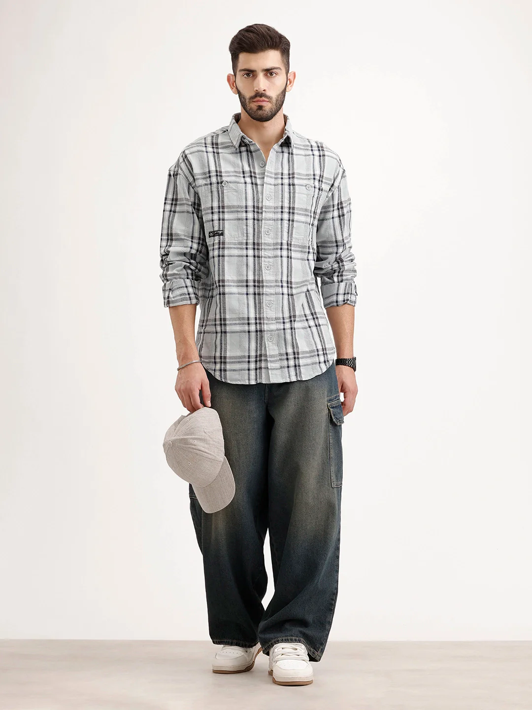 Textured Oversized Fit Double Pocket Shirt | Grey - Image 2