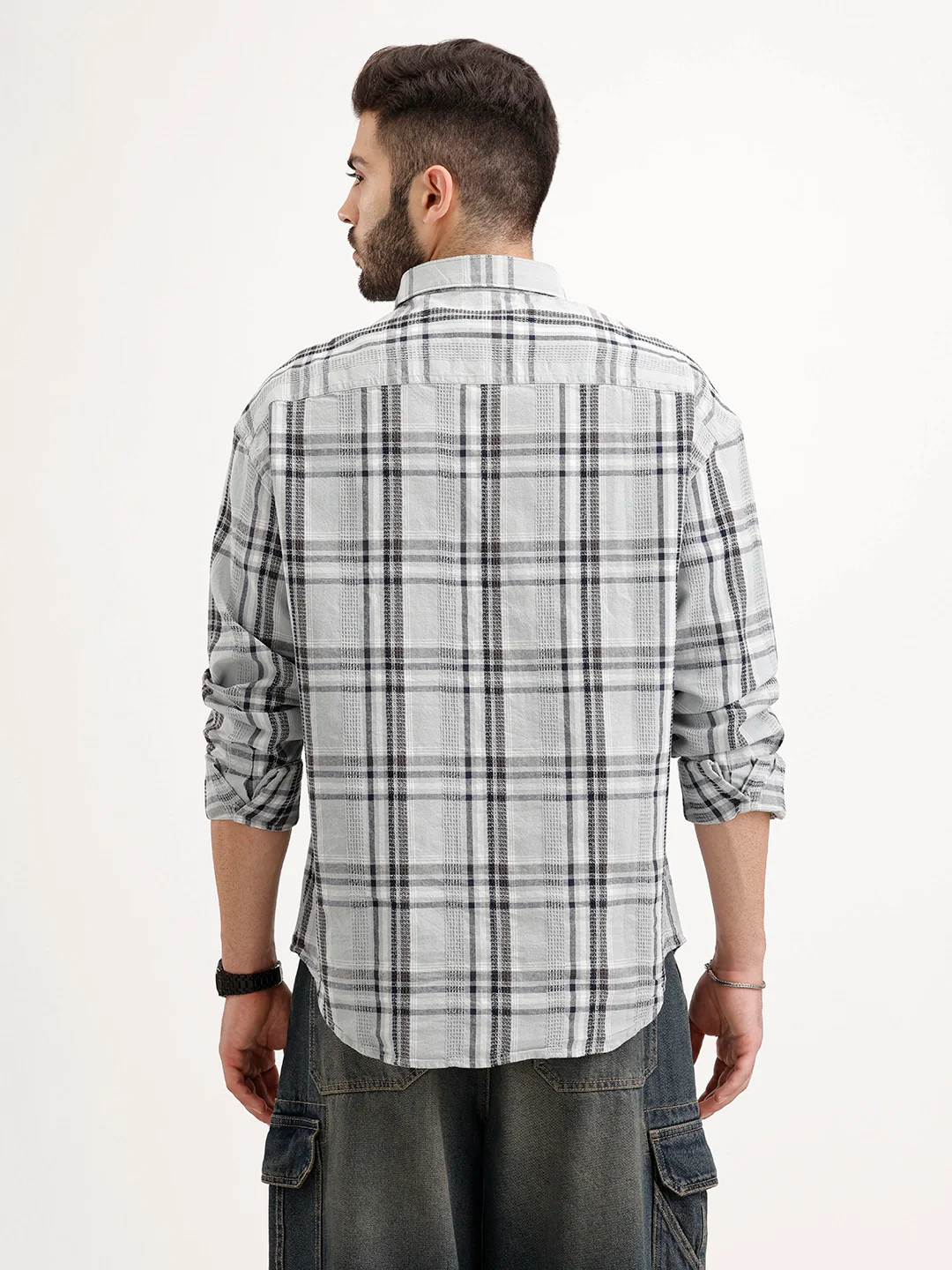 Textured Oversized Fit Double Pocket Shirt | Grey - Image 3