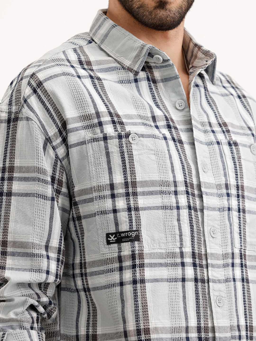 Textured Oversized Fit Double Pocket Shirt | Grey - Image 5
