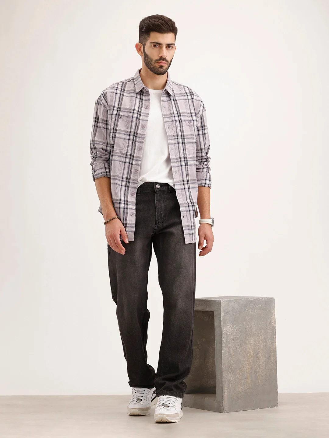 Textured Oversized Fit Double Pocket Shirt | Purple - Image 2