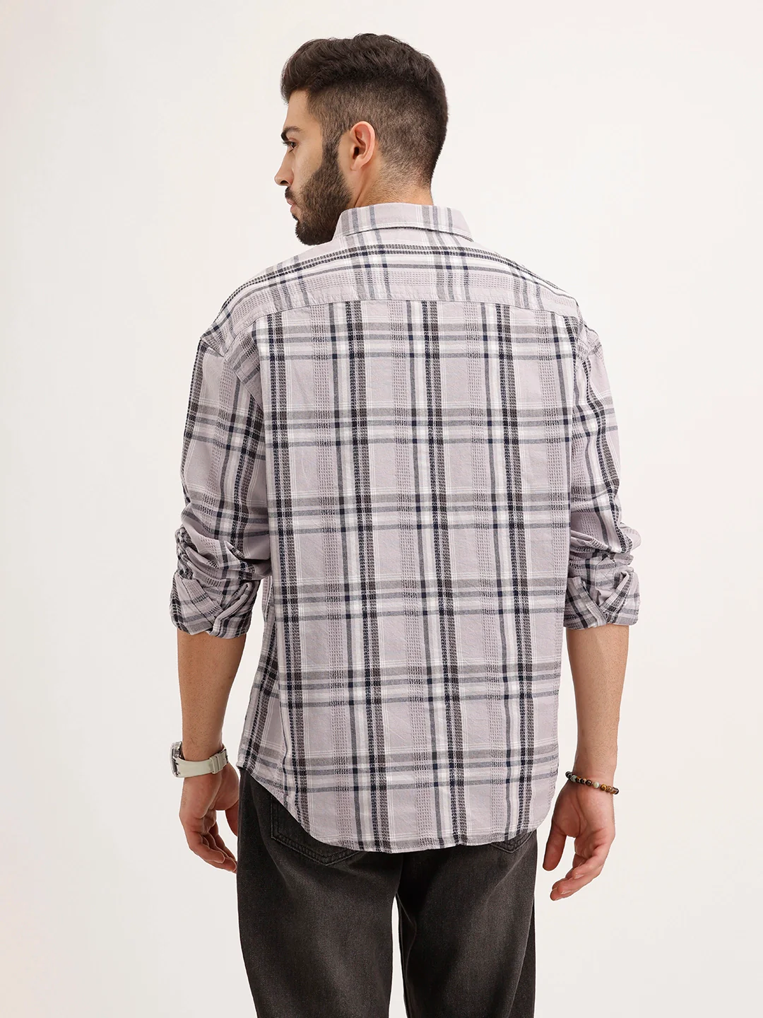 Textured Oversized Fit Double Pocket Shirt | Purple - Image 3