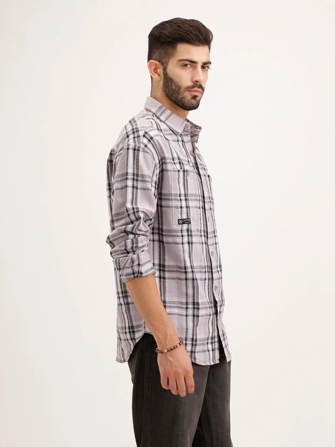 Textured Oversized Fit Double Pocket Shirt | Purple - Image 4