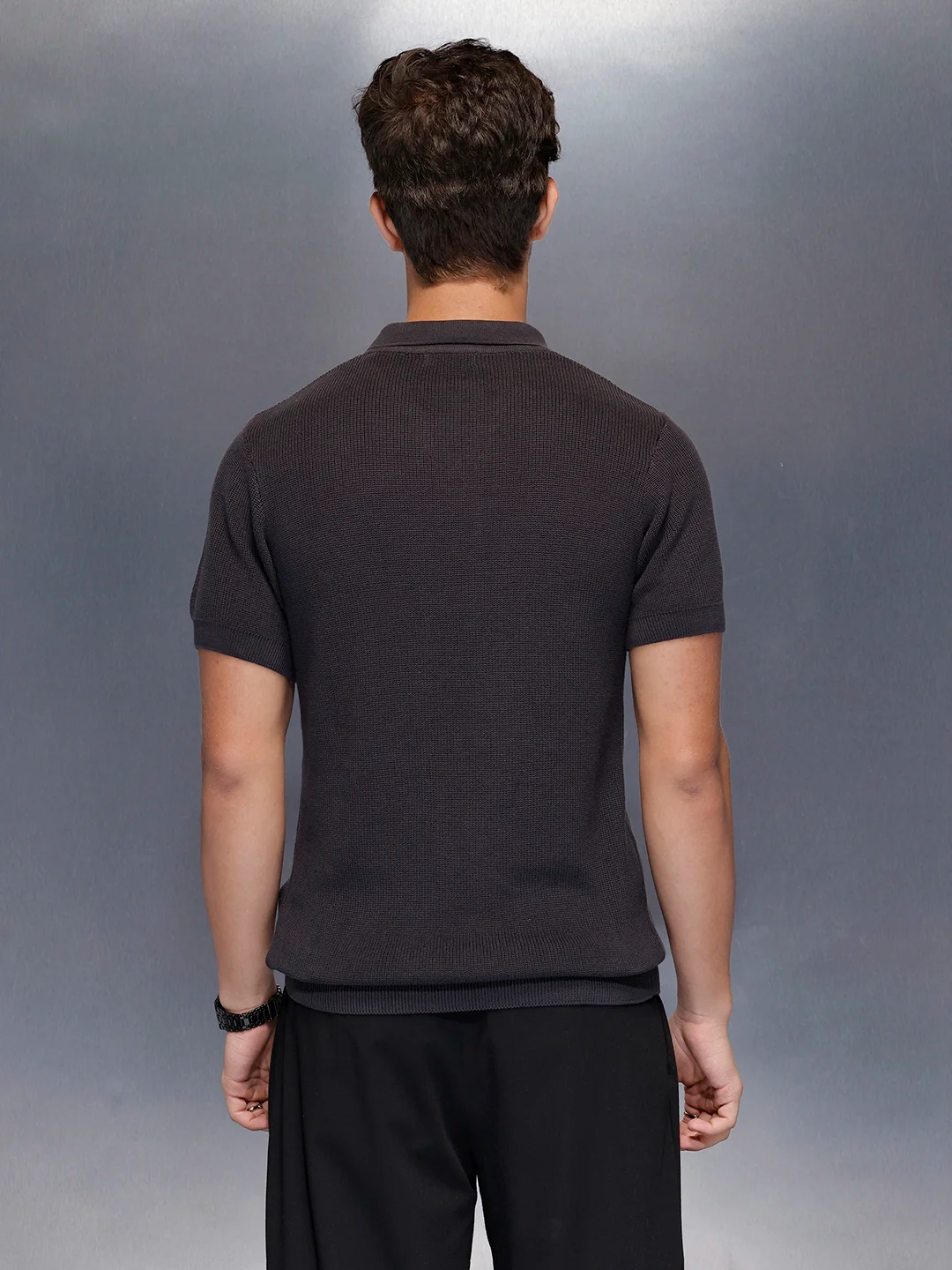 Textured polo shirt | Dark Grey - Image 3