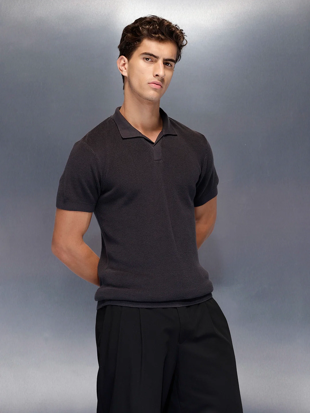 Textured polo shirt | Dark Grey - Image 4