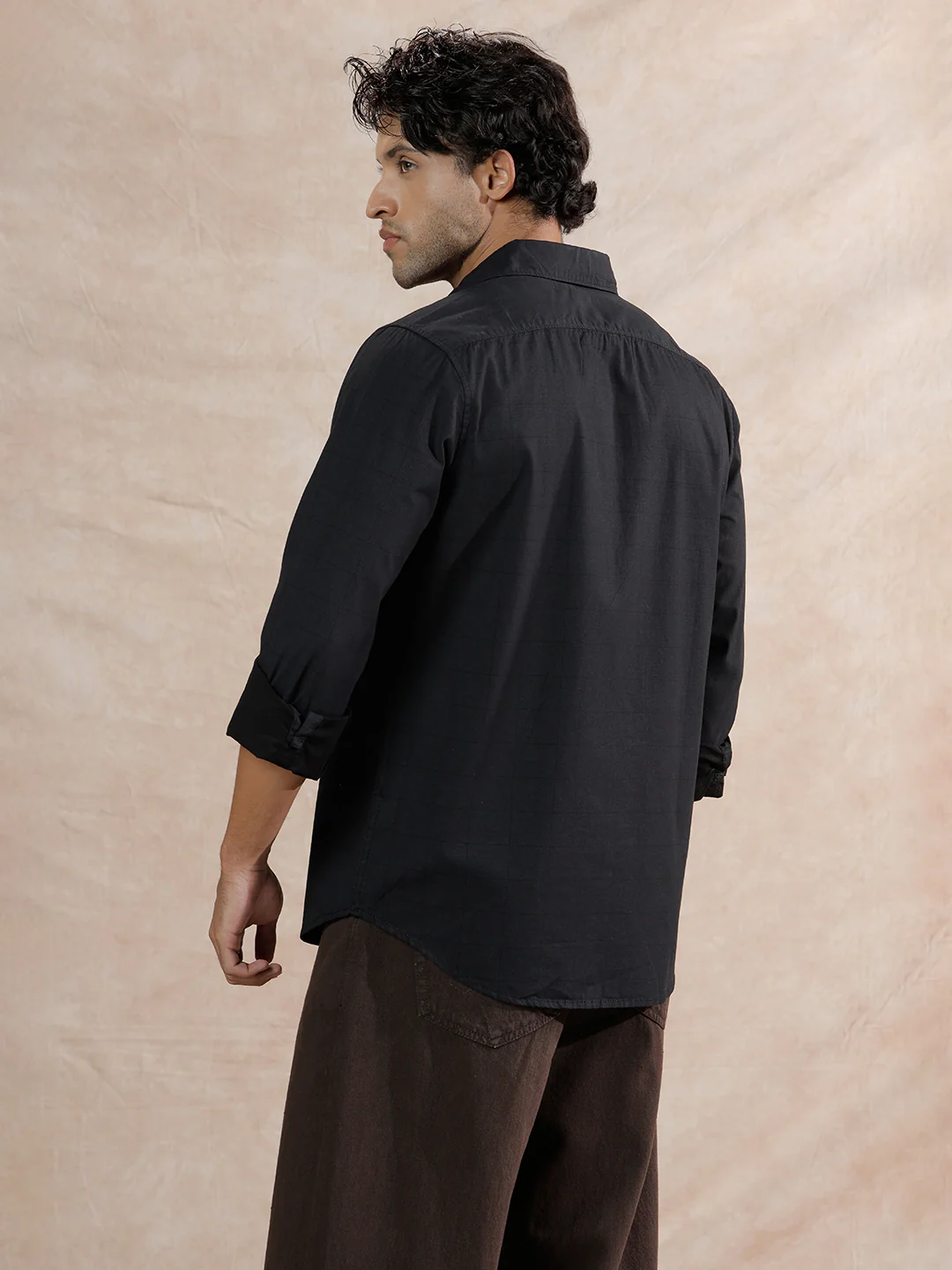 Textured Printed Checks Regular Fit Shirt | Black - Image 3