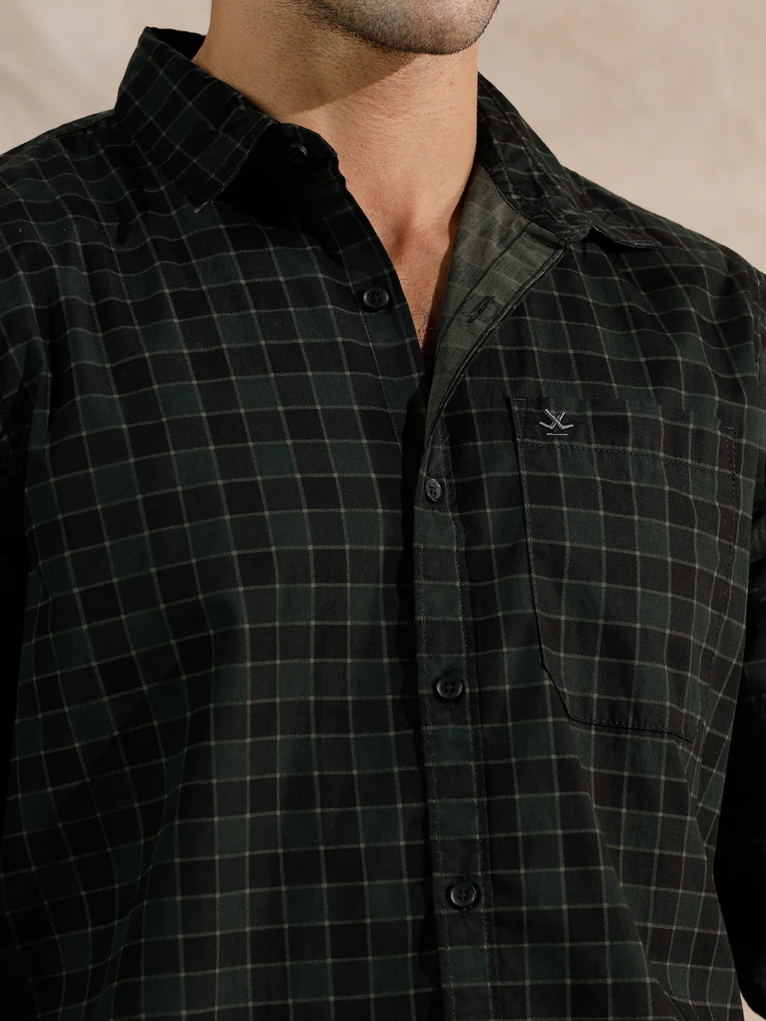 Textured Printed Checks Regular Fit Shirt | Dark Green - Image 5