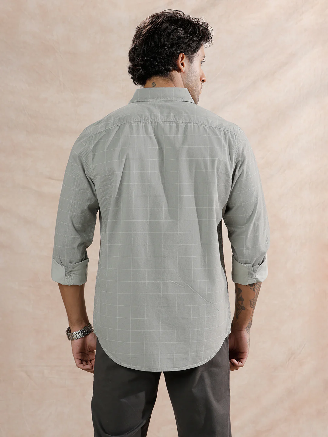 Textured Printed Checks Regular Fit Shirt | Grey - Image 3
