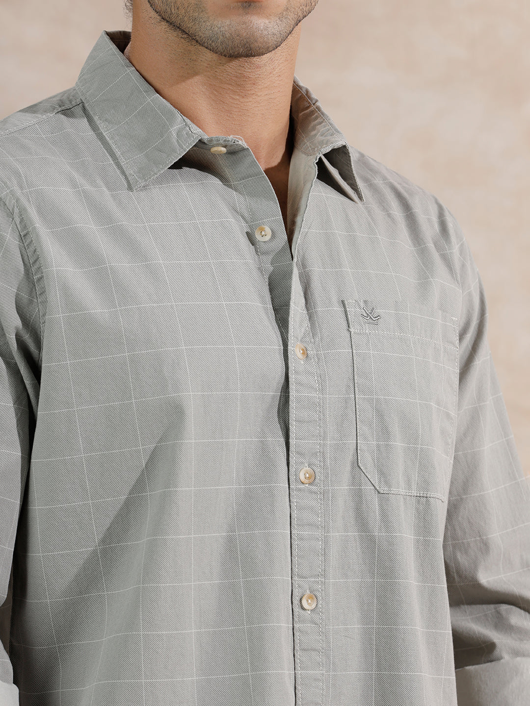 Textured Printed Checks Regular Fit Shirt | Grey - Image 5