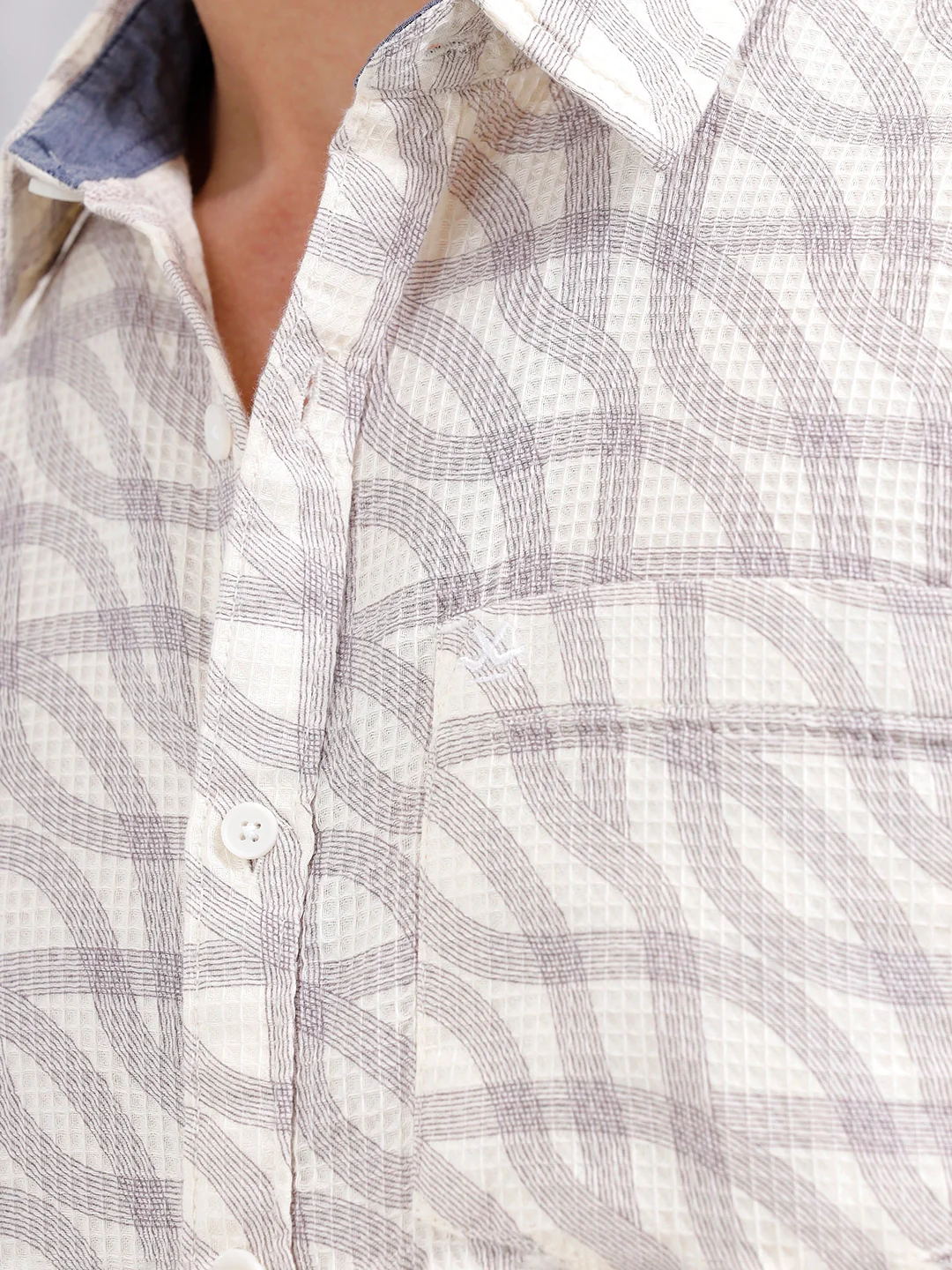 Textured Printed Slim Fit Shirt | Off White - Image 5