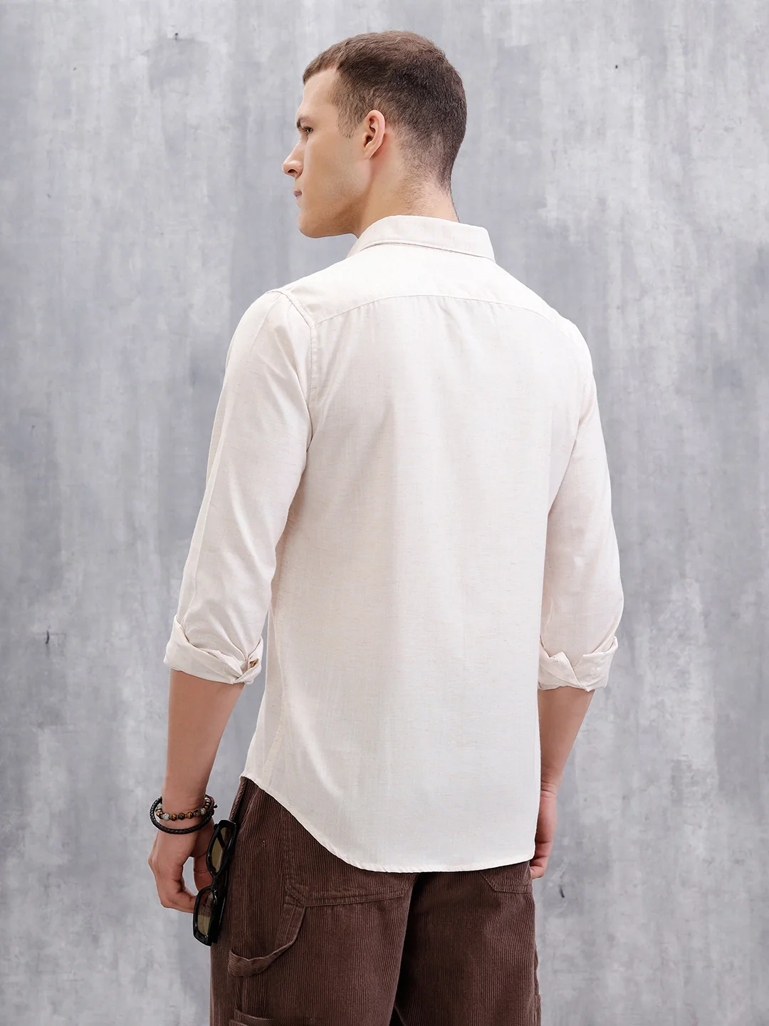 Textured Pure Cotton Shirt | Beige - Image 3