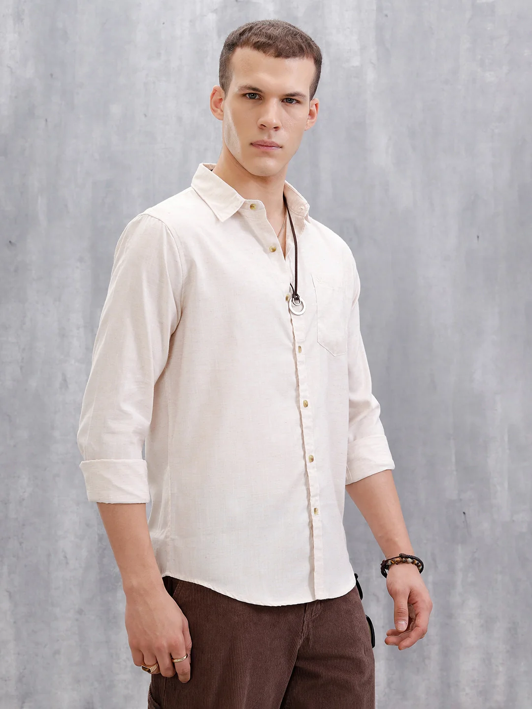 Textured Pure Cotton Shirt | Beige - Image 4