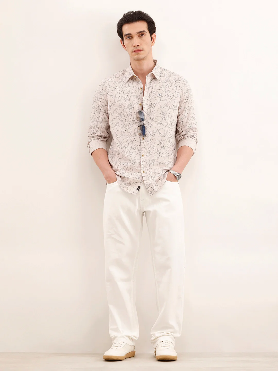 Textured Regular Fit AOP Shirt | Beige - Image 2