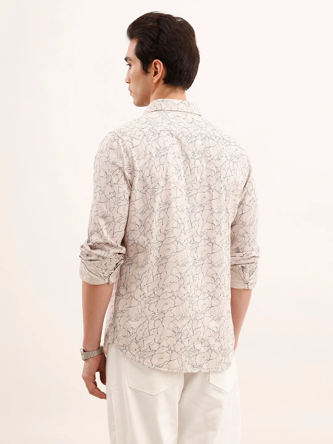 Textured Regular Fit AOP Shirt | Beige - Image 3