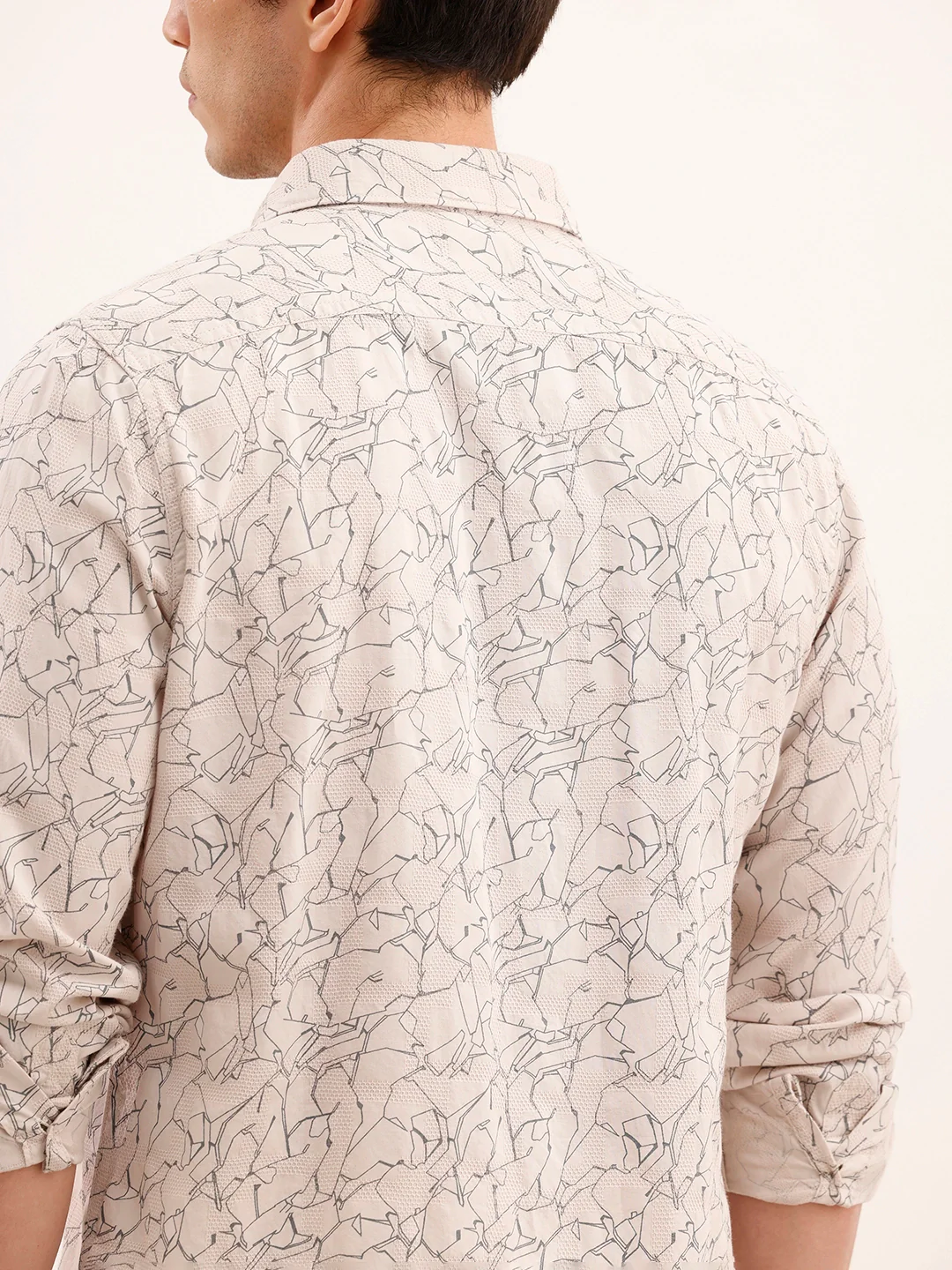 Textured Regular Fit AOP Shirt | Beige - Image 5
