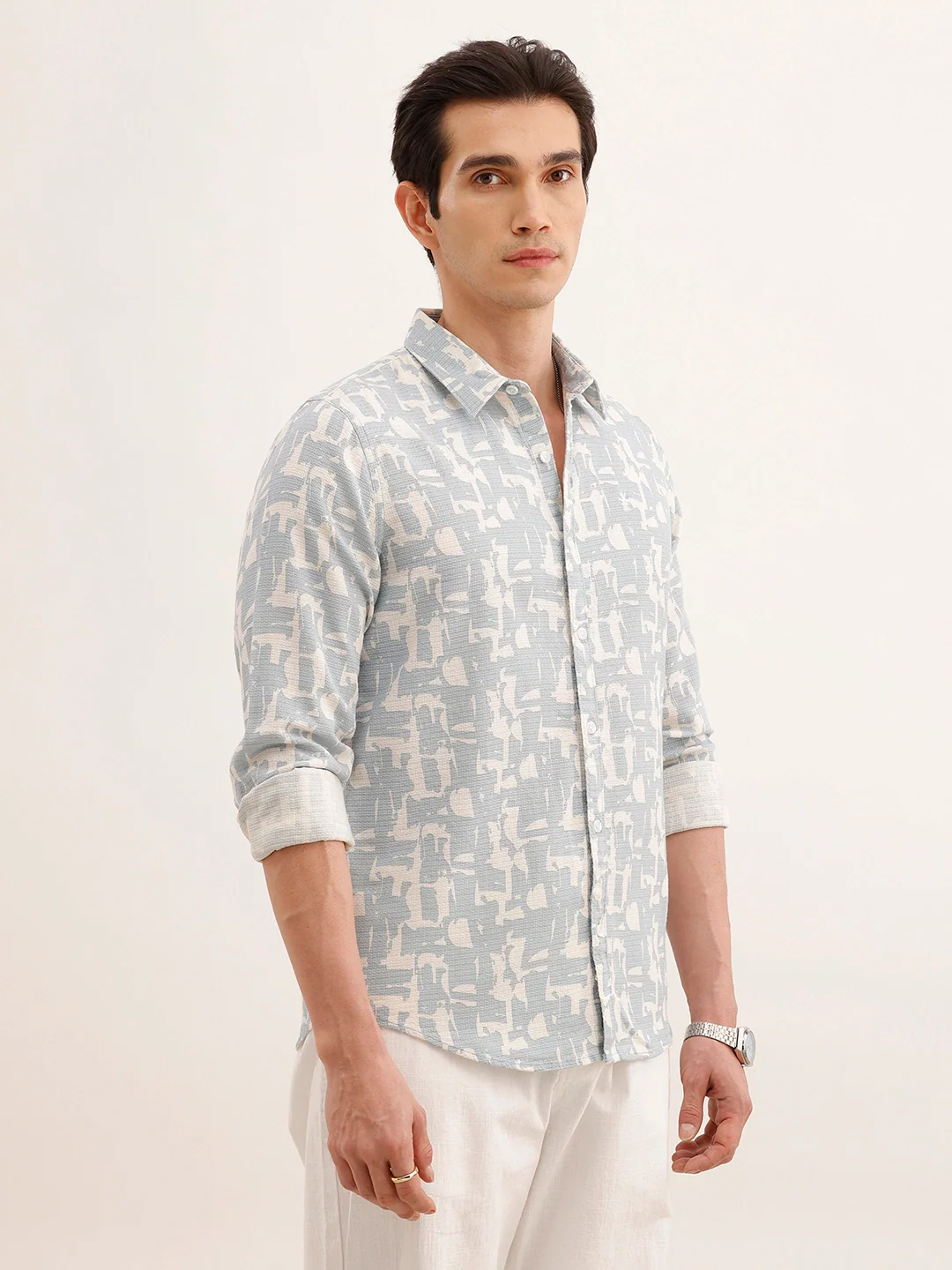 Textured Regular Fit AOP Shirt | Blue - Image 4