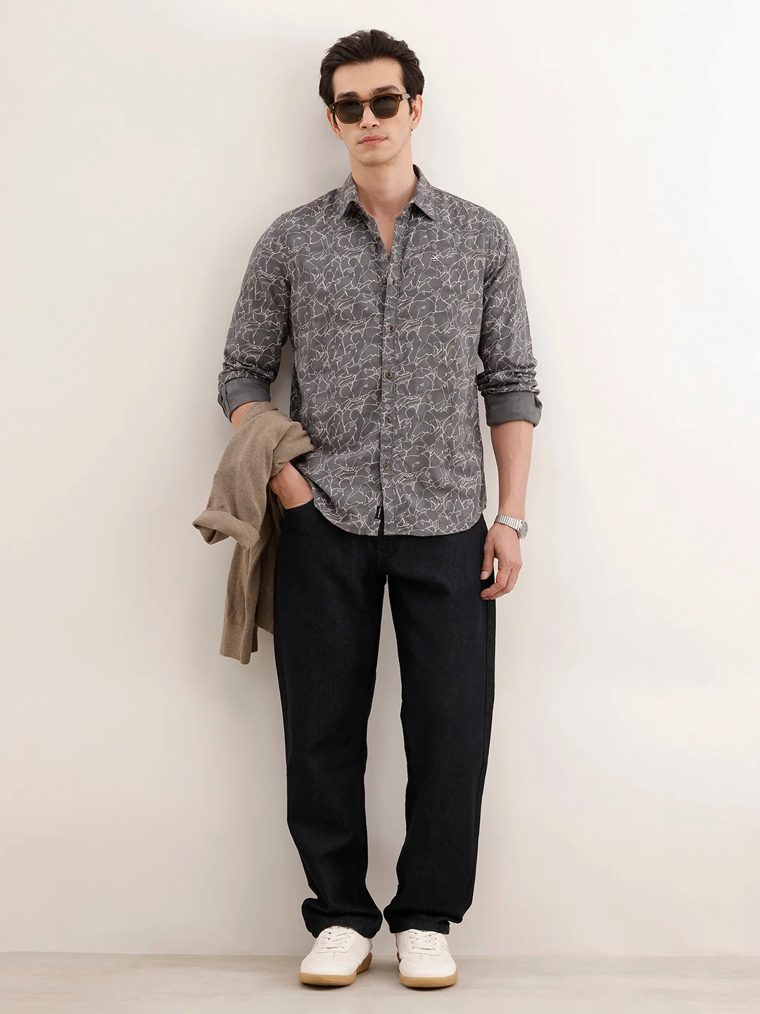Textured Regular Fit AOP Shirt | Grey - Image 2