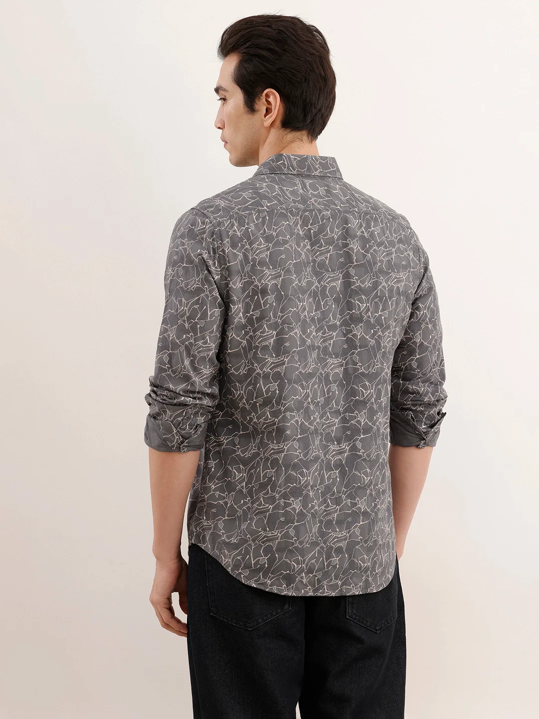 Textured Regular Fit AOP Shirt | Grey - Image 3